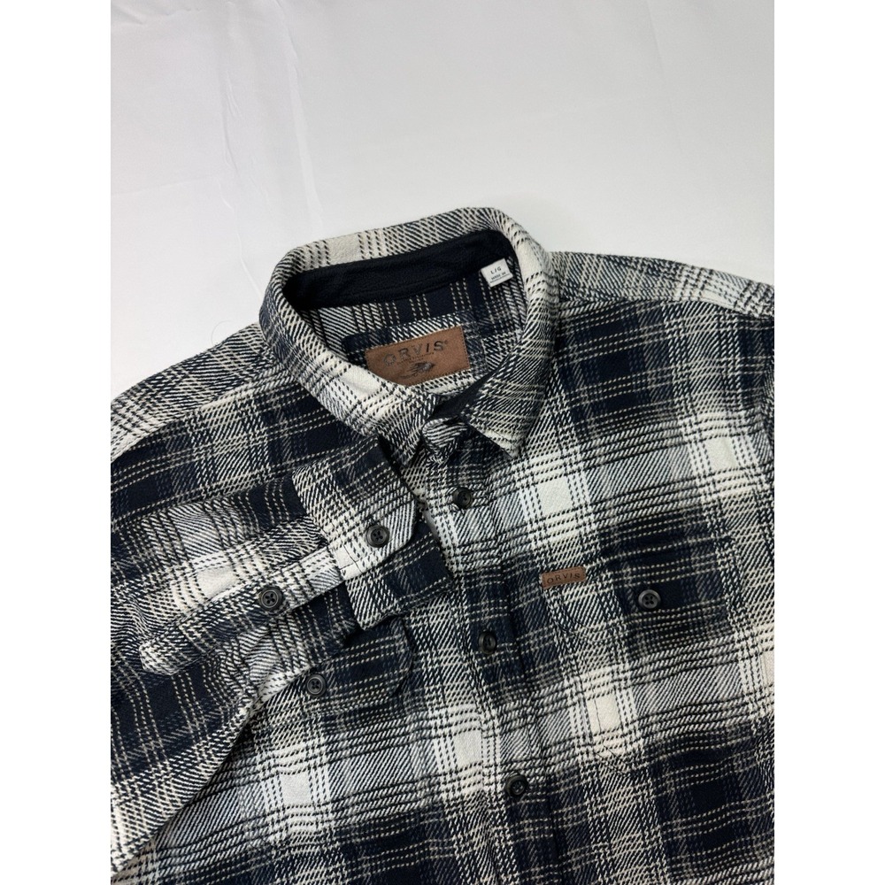Orvis Heavy Flannel Shirt / Jacket Gray‎ Plaid with Hand Pockets Men's Sz- Large